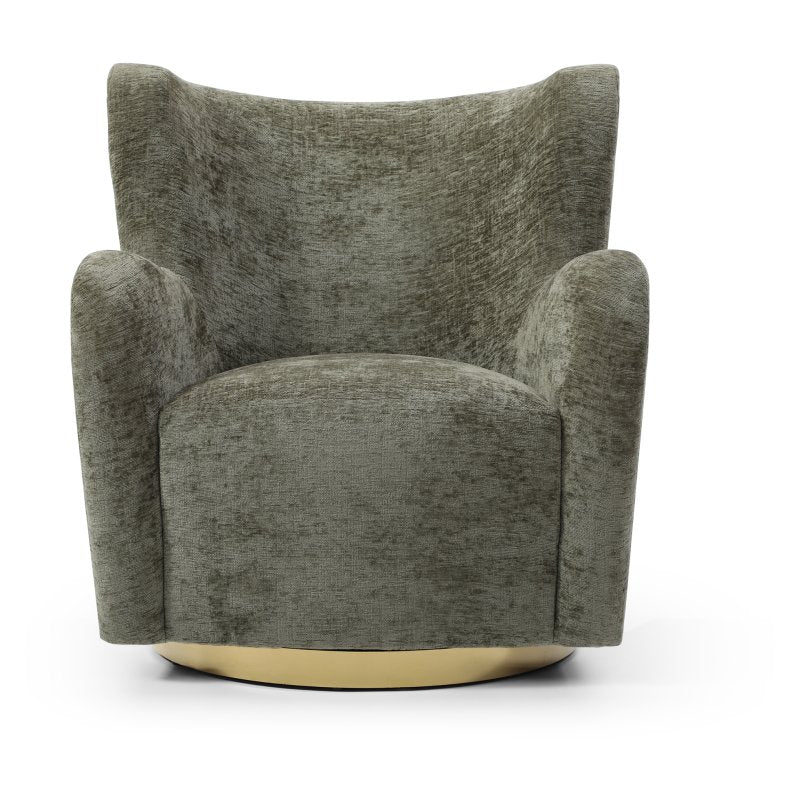 Flora Olive Chenille Swivel Accent Chair with Gold Base - Pendle Village Furniture
