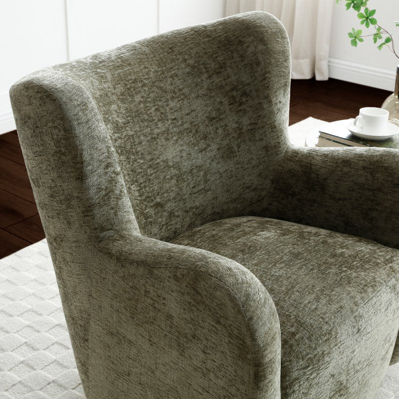Flora Olive Chenille Swivel Accent Chair with Gold Base - Pendle Village Furniture