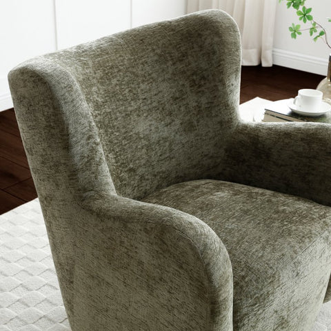 Flora Olive Chenille Swivel Accent Chair with Gold Base - Pendle Village Furniture