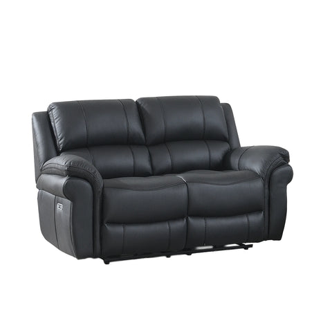 Flynn Black power recliner 2 seater sofa with premium leather-look fabric, electric reclining seats