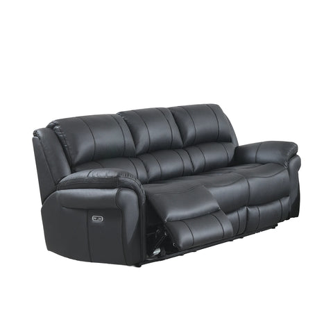 Flynn Black power recliner 3 seater sofa with premium leather-look fabric, pocket sprung seats, USB charging and electric reclining comfort.