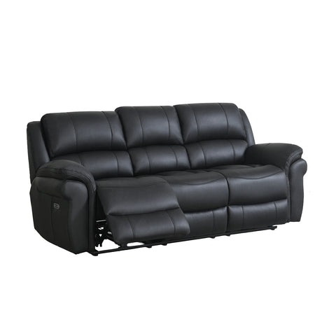 Black leather look Fabric reclining power sofa with a three-seats