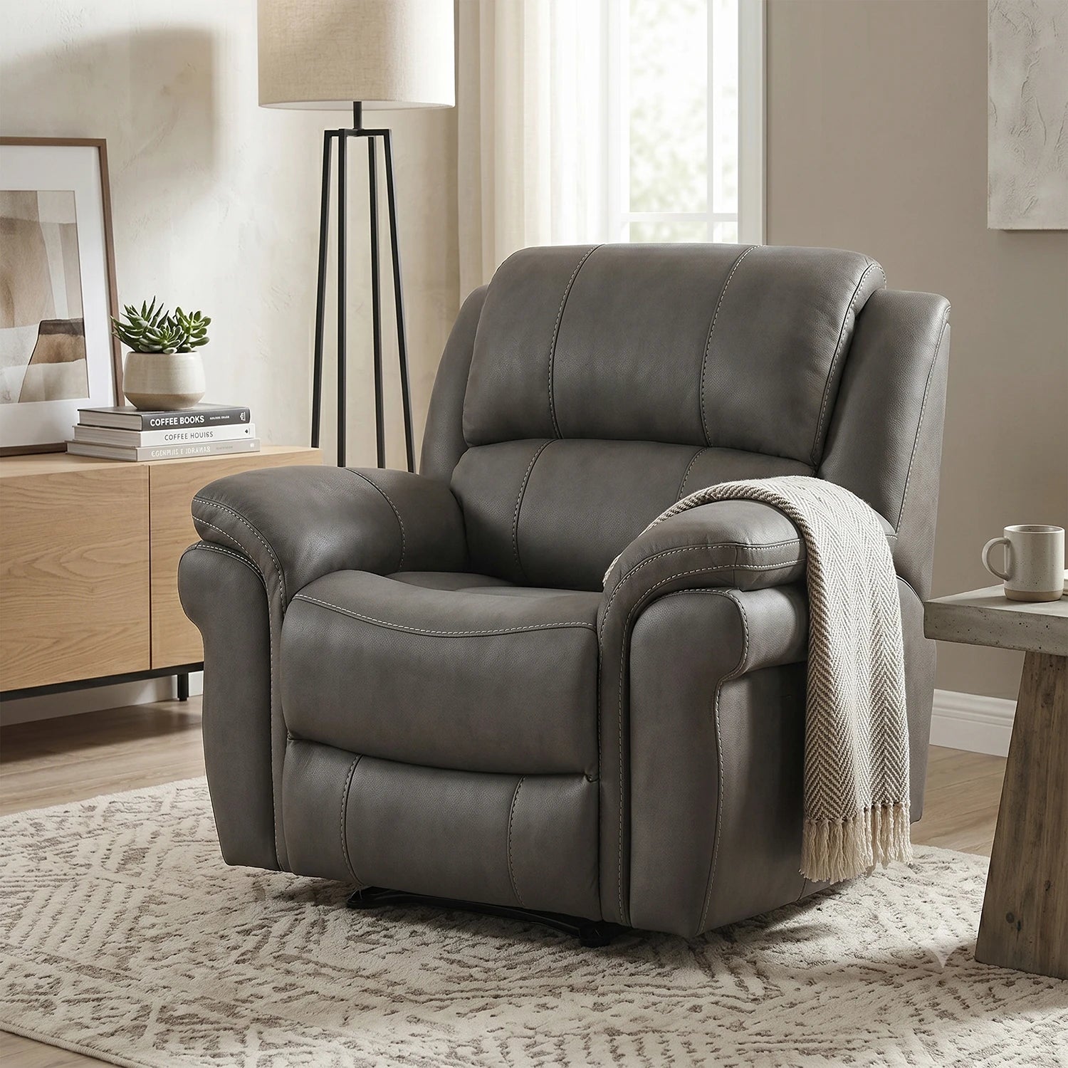 Flynn Grey Leather Look Electric Recliner Chair with USB ports
