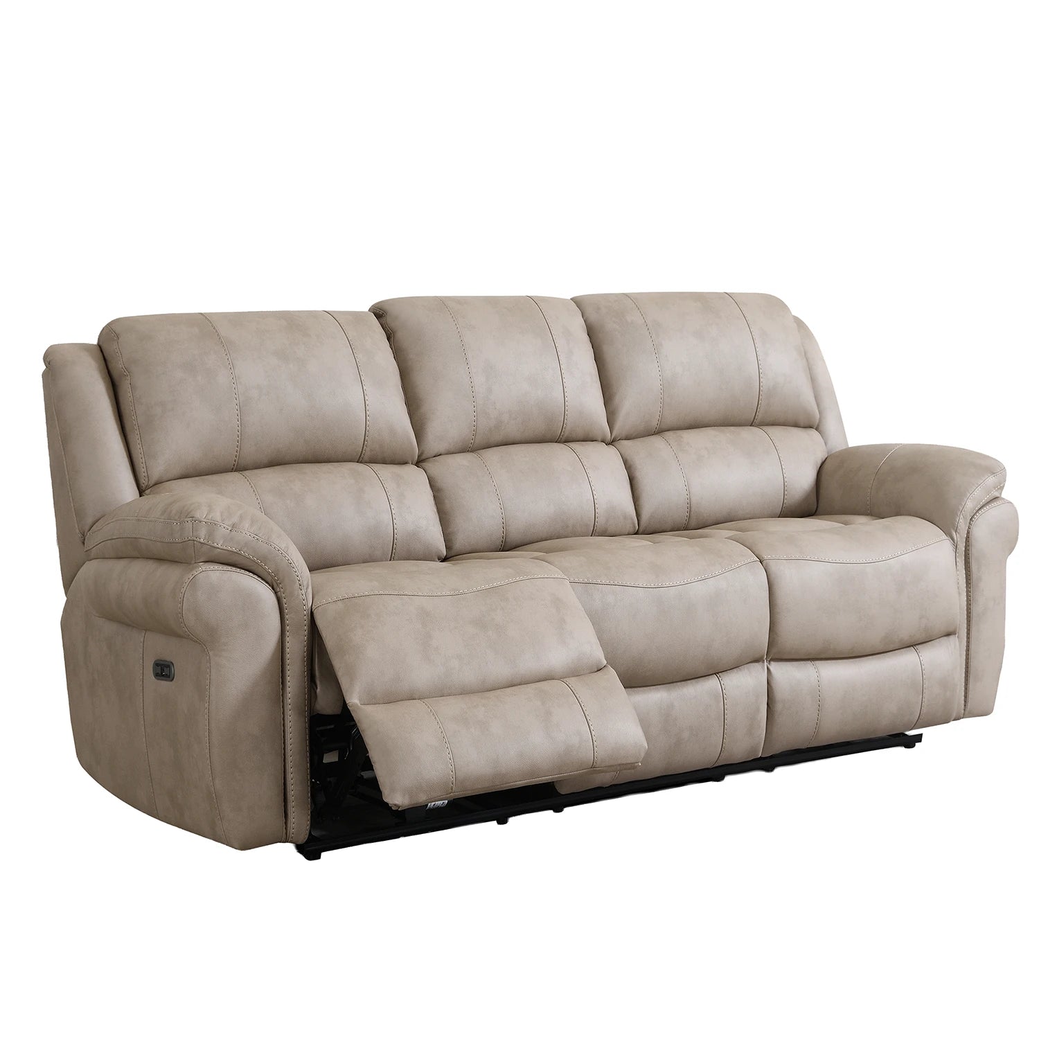 Flynn Power Recliner 3 Seater Sofa in Stone colour Premium Leather Look Fabric 