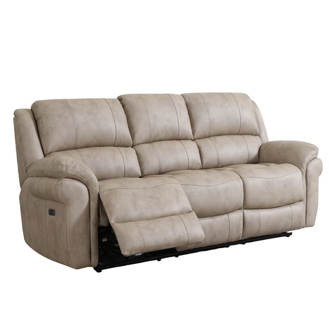 Flynn Power Recliner 3 Seater Sofa in Stone colour Premium Leather Look Fabric 
