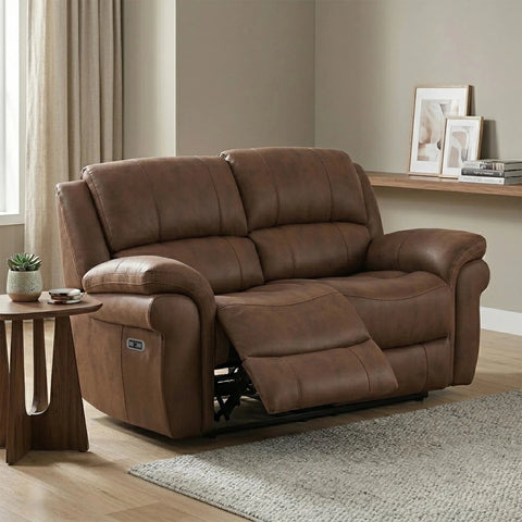 Relax in luxury with the Flynn Tan Power Recliner 2 Seater Sofa. Pocket sprung seats, electric recliners, USB charging and premium fabric upholstery.