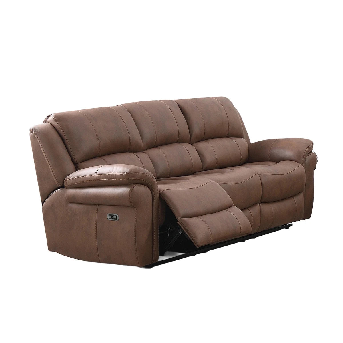 Flynn Brown Fabric 3 Seater Recliner Sofa with USB Charging