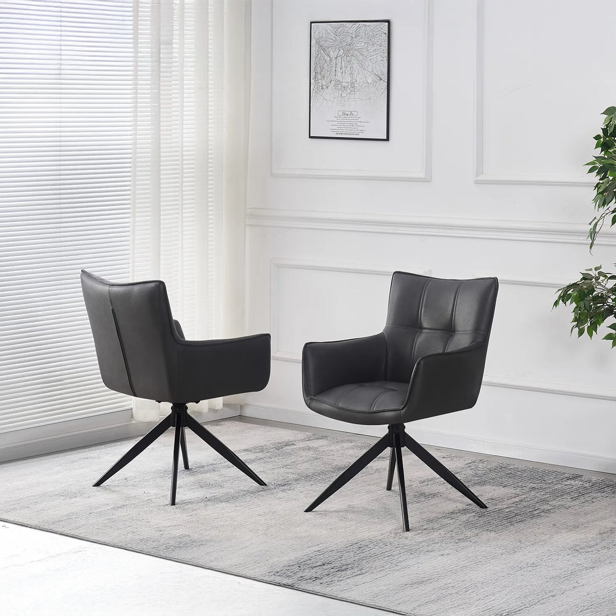 Frank Dark Grey PU Leather Swivel Dining Chairs - Set of 4 - Pendle Village Furniture