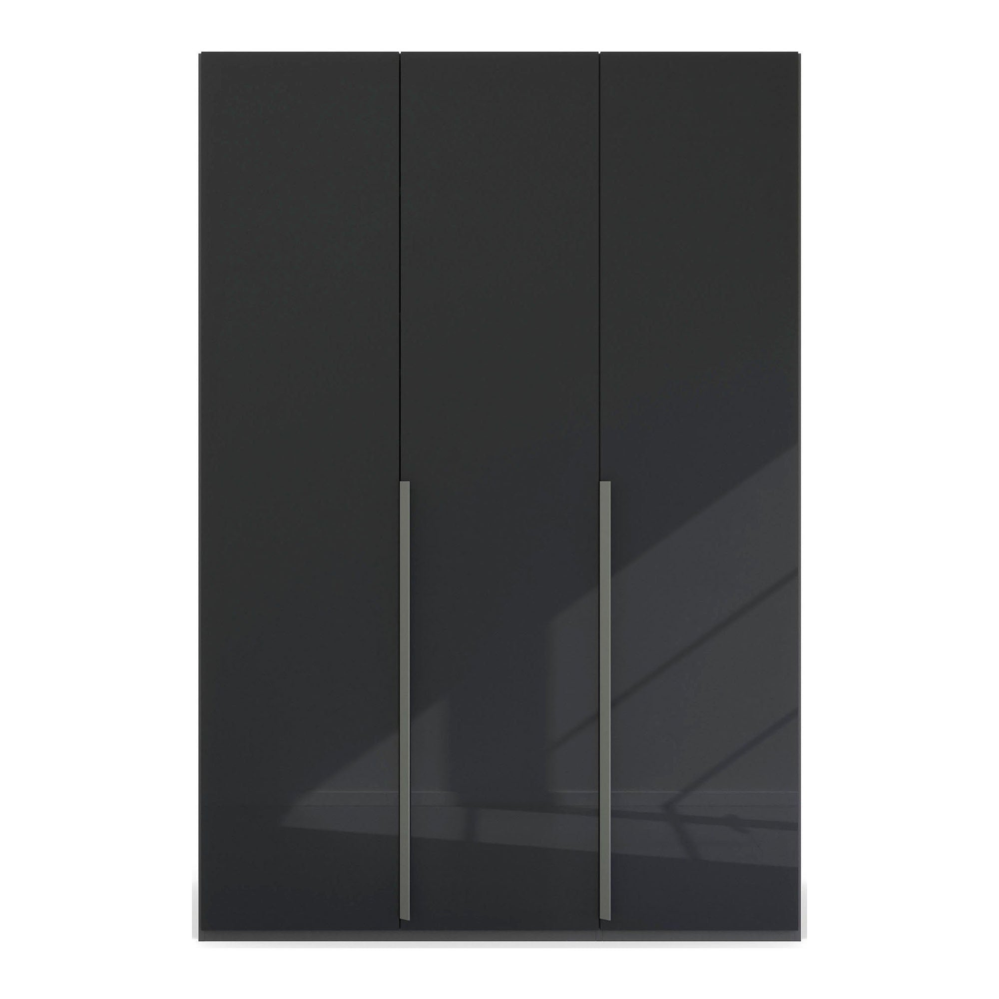 "Contemporary Frans Wardrobe with 3 Doors - Graphite finish. Elegant and functional design with elongated handles matching the cabinet color. Glass fronts provide a sophisticated touch. Available in three color options: Graphite, Silk Grey, and White. Elevate your storage with this stylish wardrobe." - 004