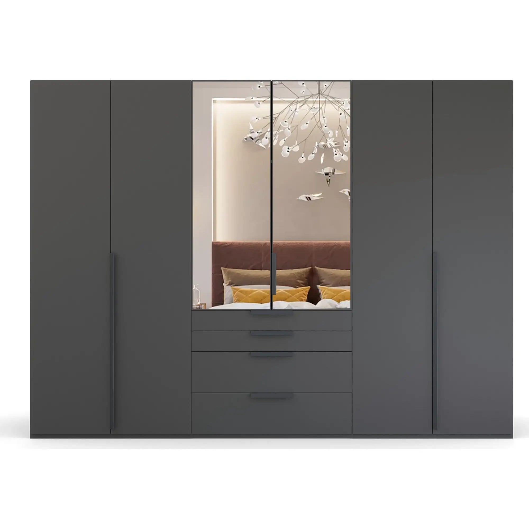Frans Basalt Glass Black 6 Door wardrobe online - Size: 3 meter wide Height 223cm 6 door closet - 005