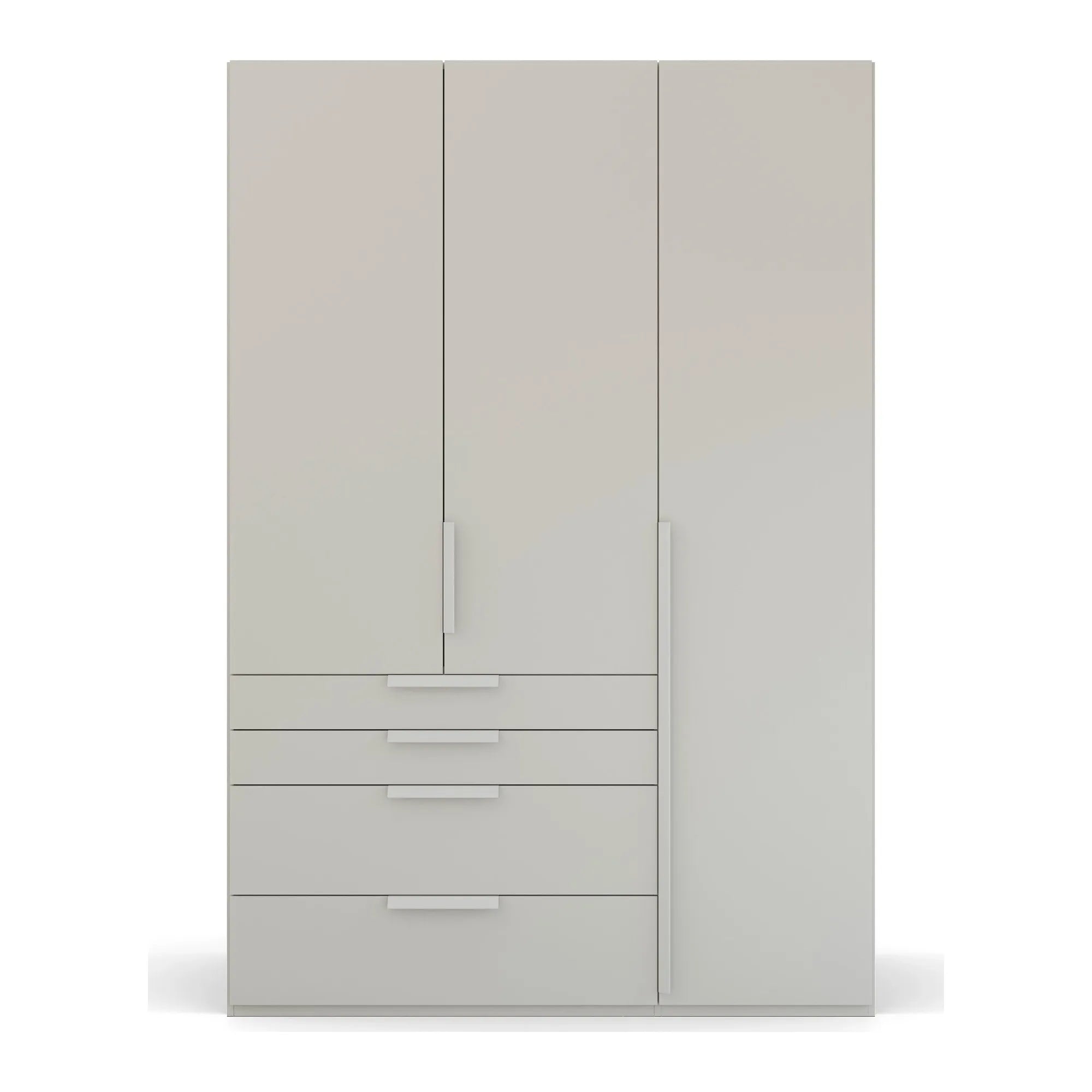 Rauch Frans Premium 3-Door Wardrobe with Drawers, Dimensions: W151cm x H223cm. Available in White, Graphite, and Silk Grey. Choose the optional mirror above drawers. Free delivery and assembly included. Enhance your space with this high-quality wardrobe - 006