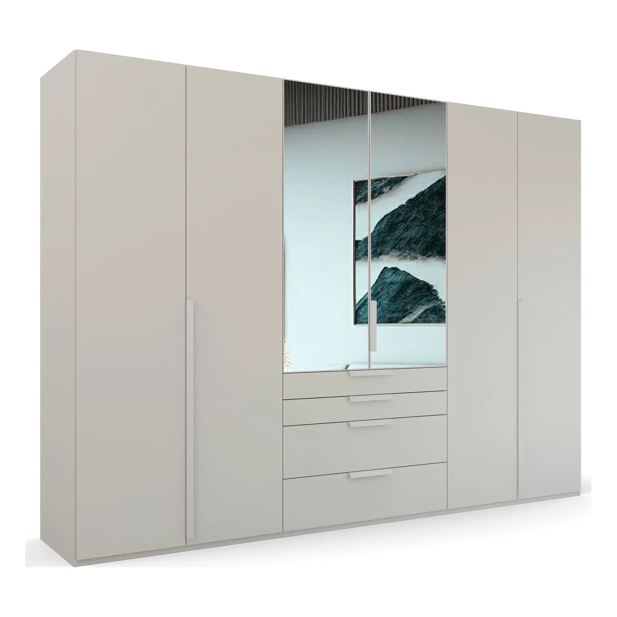 Rauch Frans Silk Grey Large 6 Door Wardrobe with mirror and drawers, 3m long 223cm height - 005