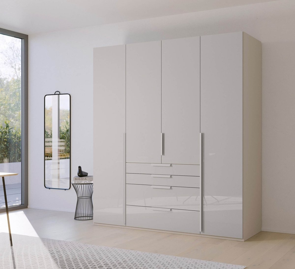 Frans 200cm Glass 4 Door Wardrobe with Drawers - Pendle Village Furniture
