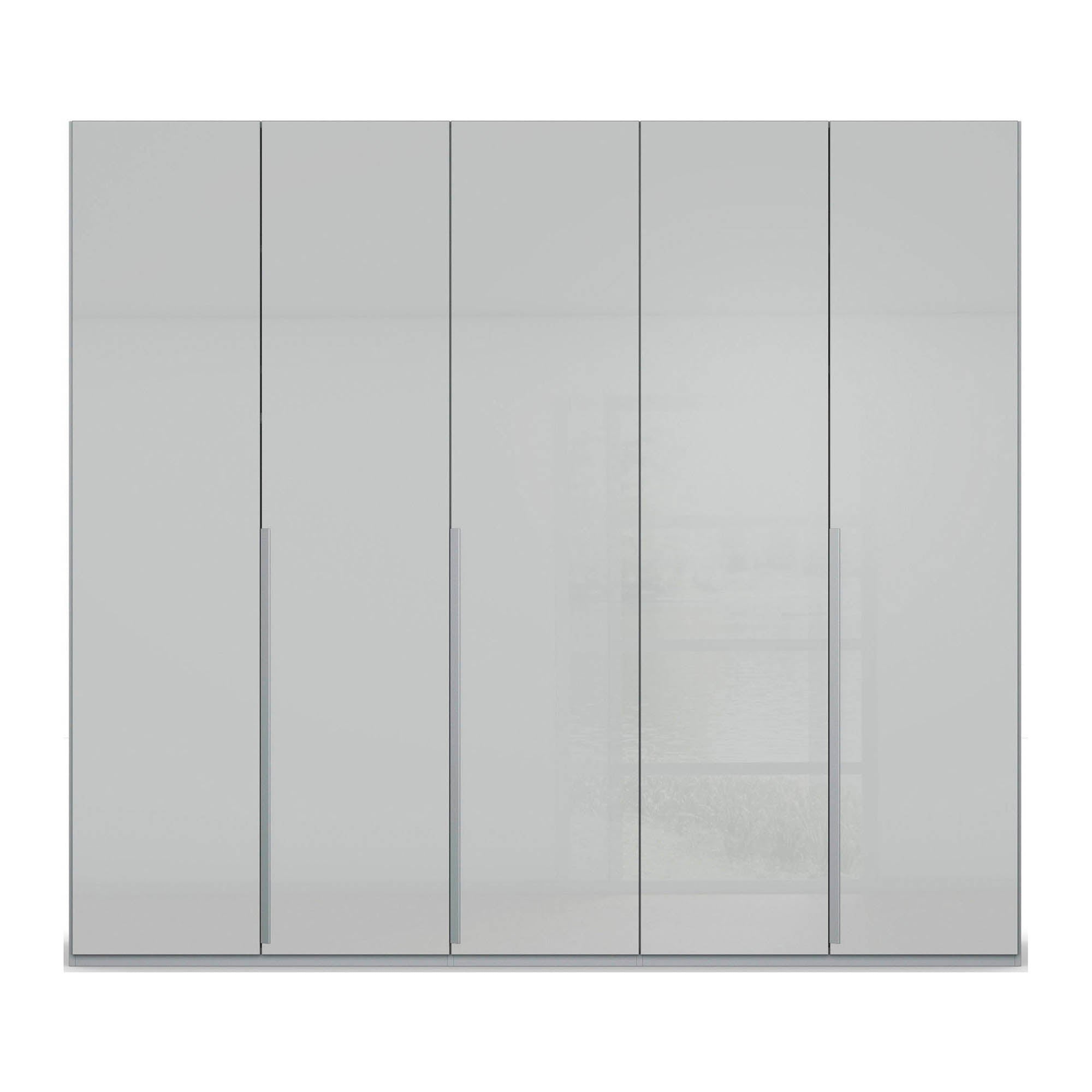 Frans Large 5 Door Wardrobe by Rauch with color glass fronts. Choose from refined White, Silk Grey, or Graphite finishes. Chic and versatile storage solution for your bedroom, featuring sophisticated design elements, comes with free assembly service. - 008