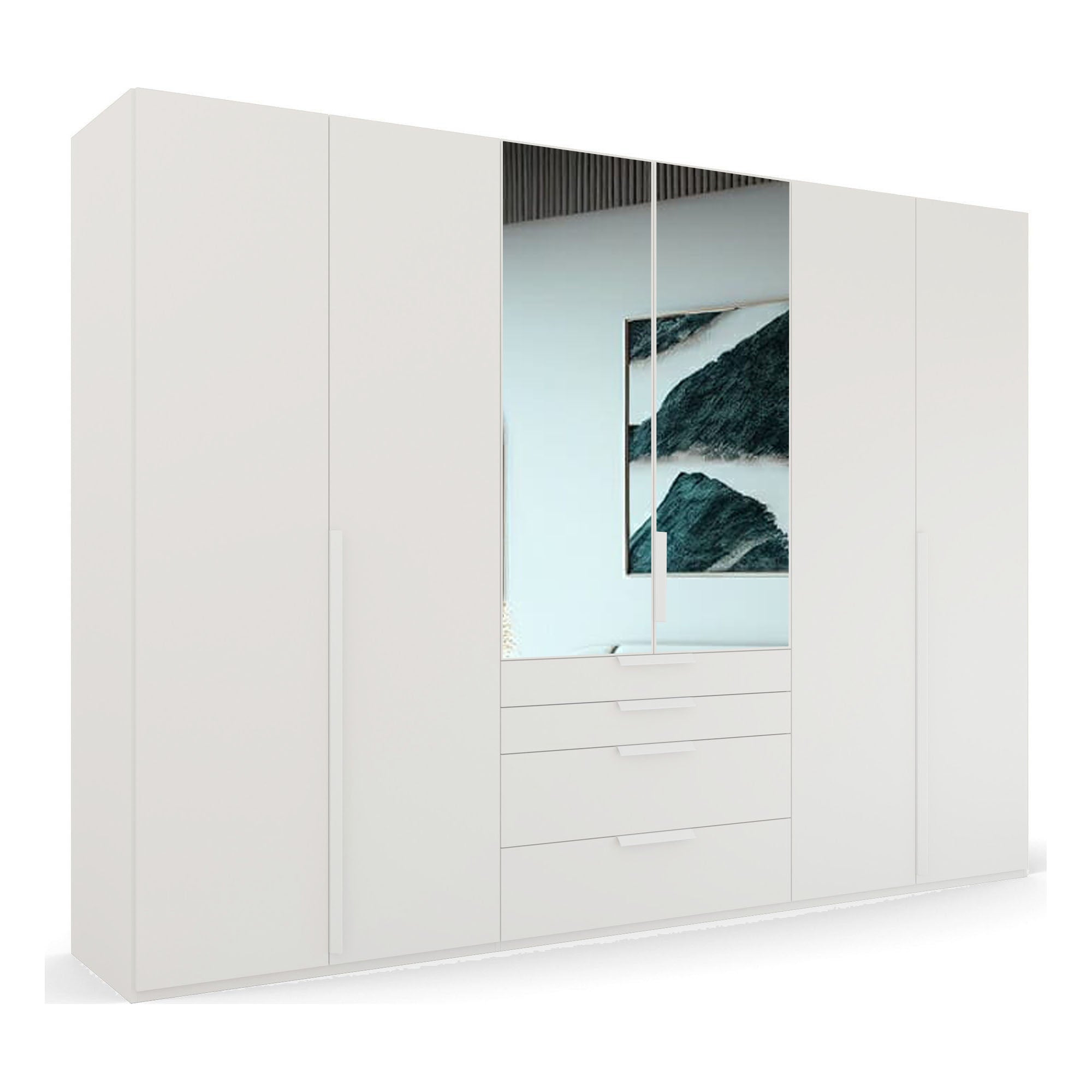 Rauch Frans White Large 6 Door Wardrobe with Mirror and Drawers, 3m long 223cm height - 008