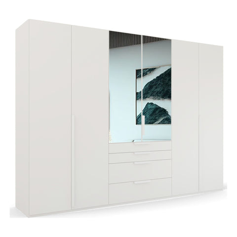 Rauch Frans White Large 6 Door Wardrobe with Mirror and Drawers, 3m long 223cm height - 008