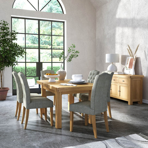 Norman Solid Oak Extending Dining Table and Upholstered Chair Set - Pendle Village Furniture