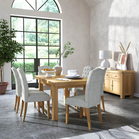 Norman Solid Oak Extending Dining Table and Upholstered Chair Set - Pendle Village Furniture