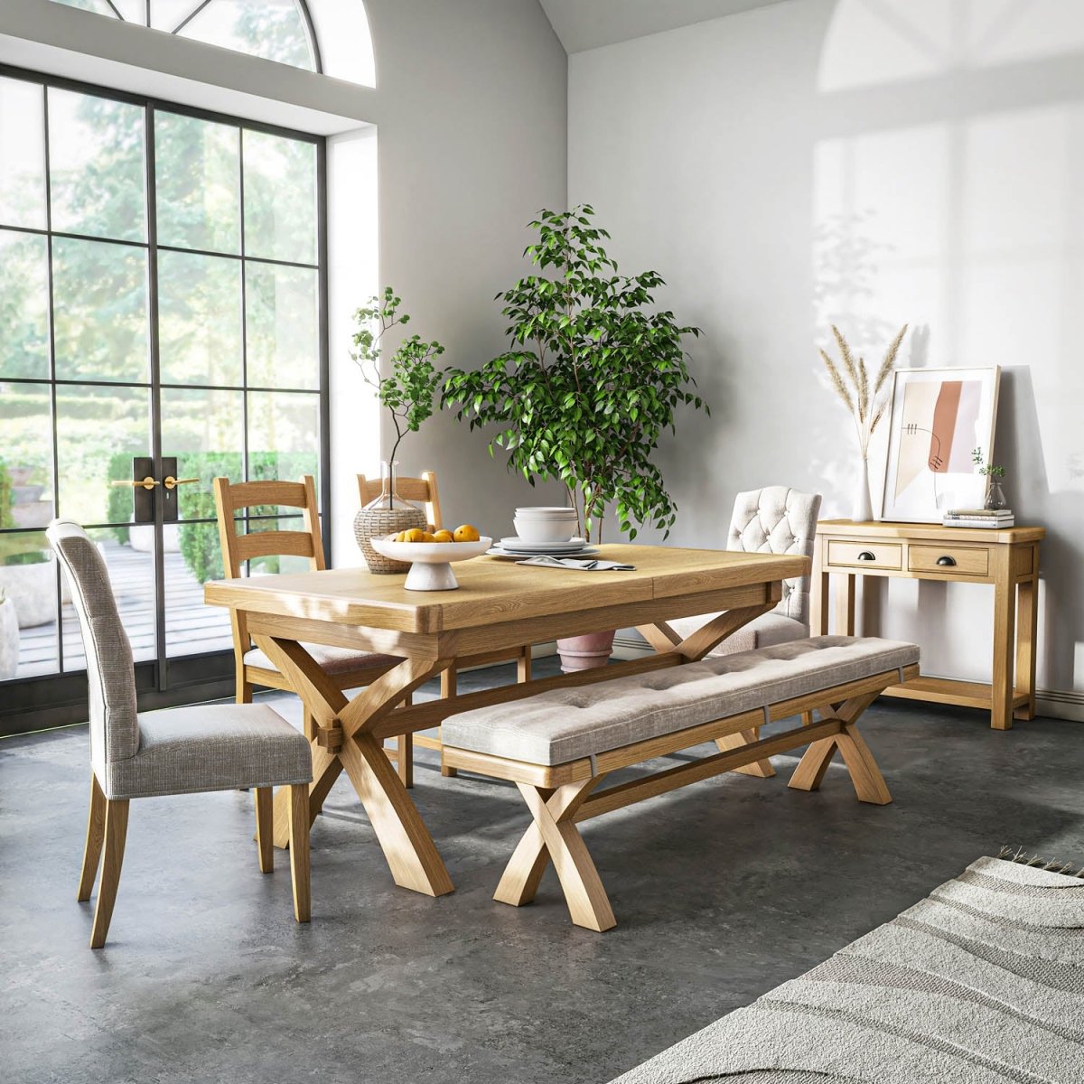 Norman 6 - 8 Seater Cross Leg Extending Dining Table Set - Pendle Village Furniture