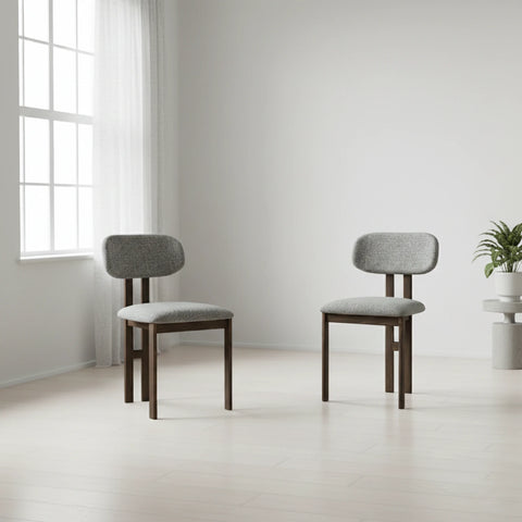 Saint Amond Grey Fabric Dining Chairs with Dark Wood Frame