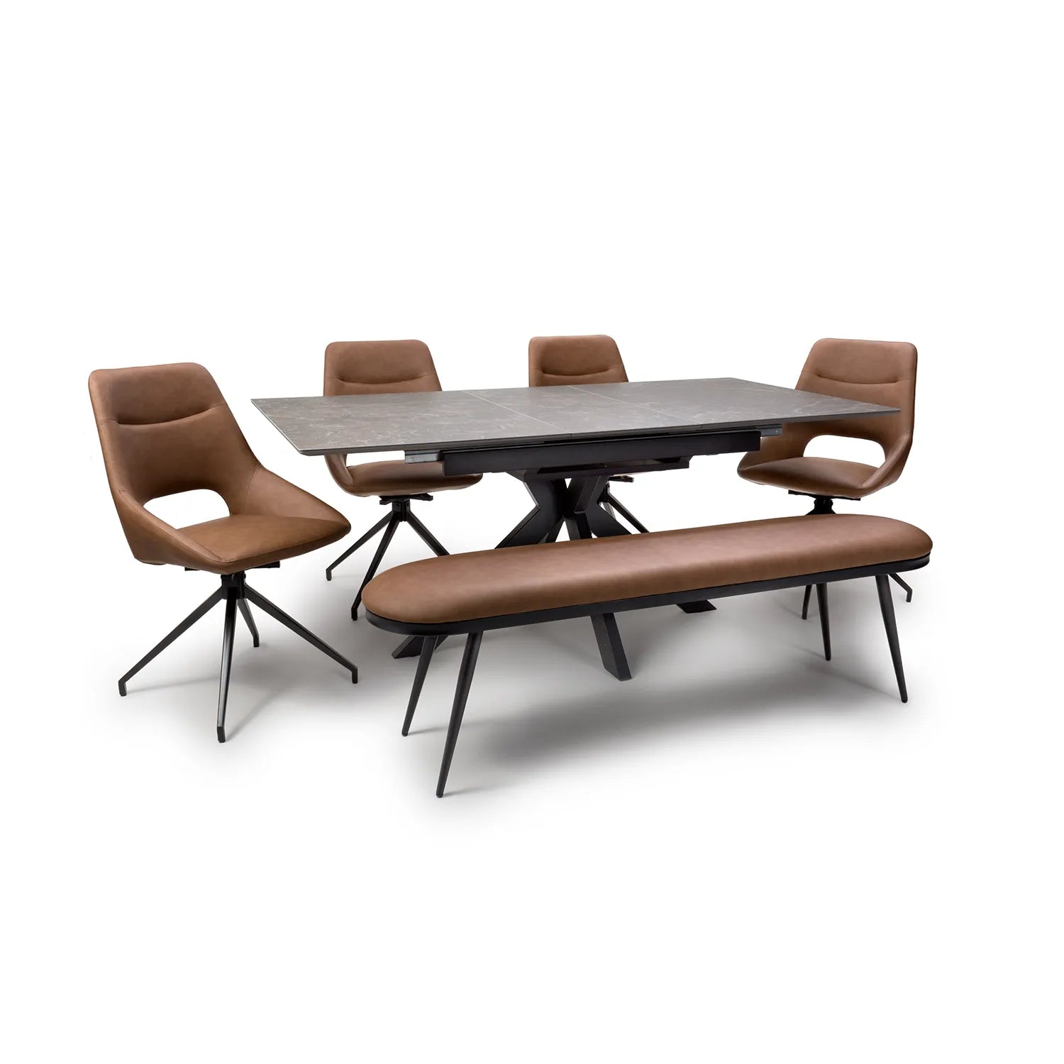 Logan 160cm Rectangular Extending Dining Table with Cole Leather Chairs - Pendle Village Furniture