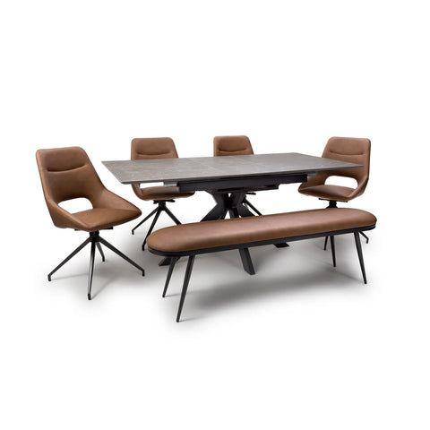 Logan 160cm Rectangular Extending Dining Table with Cole Leather Chairs - Pendle Village Furniture