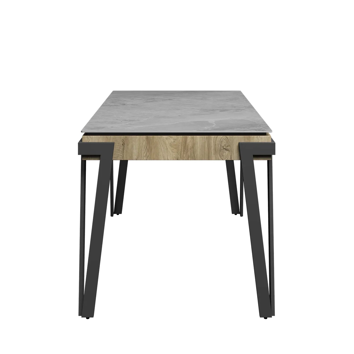 Dario 140cm Grey Ceramic Dining Table with Zoe Dark Grey Faux Leather Chairs - Pendle Village Furniture