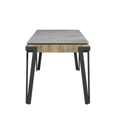 Dario 140cm Grey Ceramic Dining Table with Zoe Dark Grey Faux Leather Chairs - Pendle Village Furniture