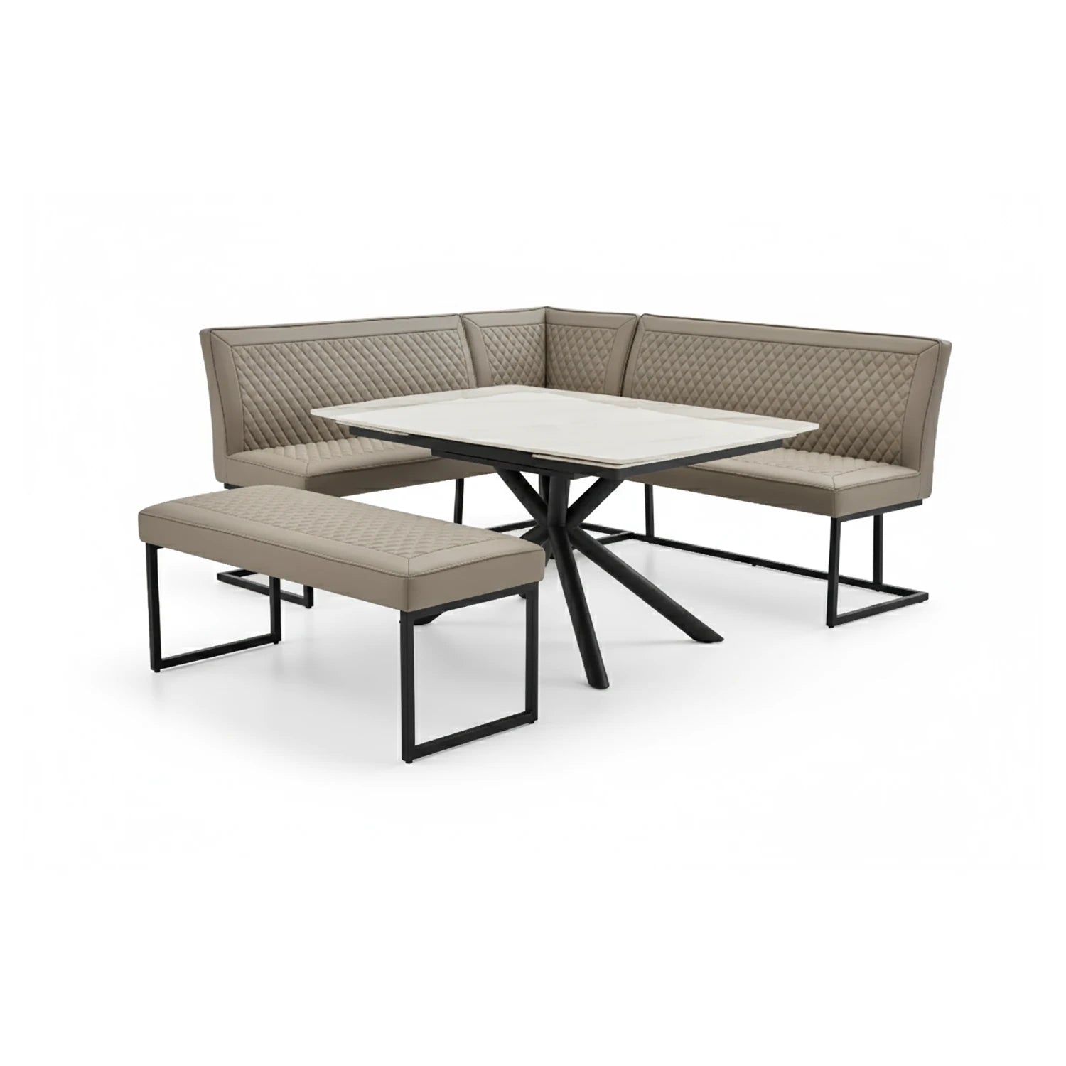 Galini 140–200cm White & Gold Extending Table with Corner Bench - Pendle Village Furniture