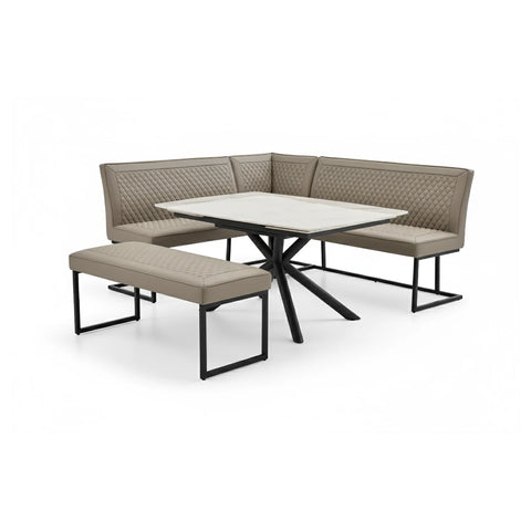 Galini 140–200cm White & Gold Extending Table with Corner Bench - Pendle Village Furniture