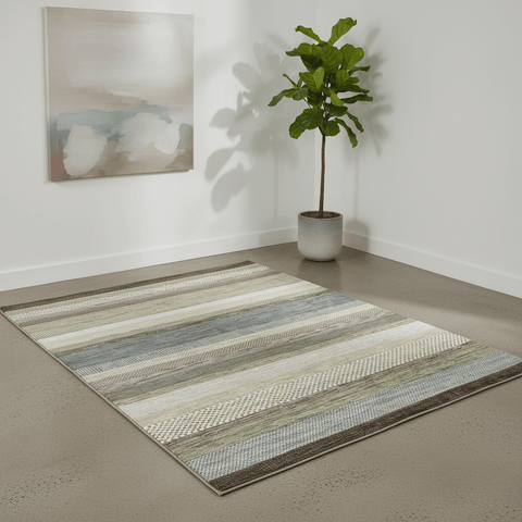 Galleria Stripe Blue Green Grey Geometric Rug