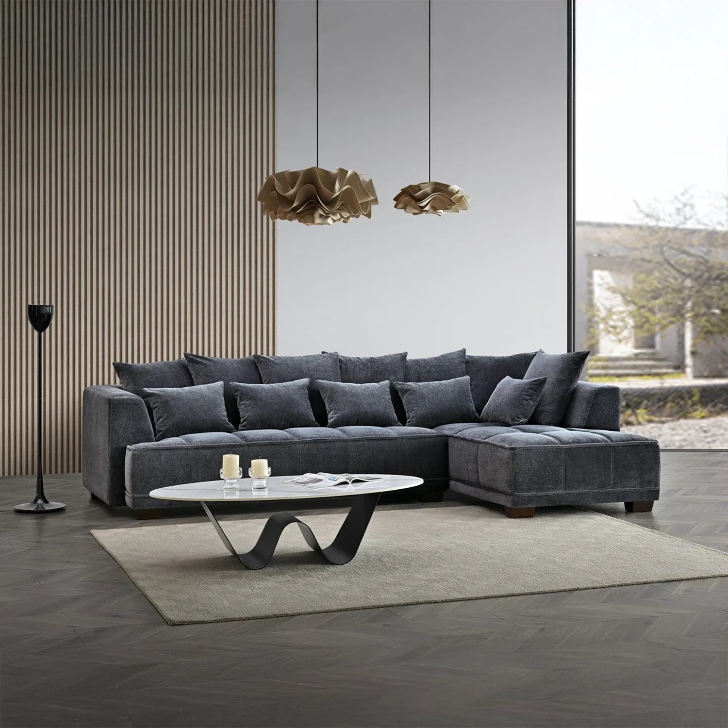 Gatsby Lare Steel Grey Fabric Chaise Corner Sofa - Pendle Village Furniture