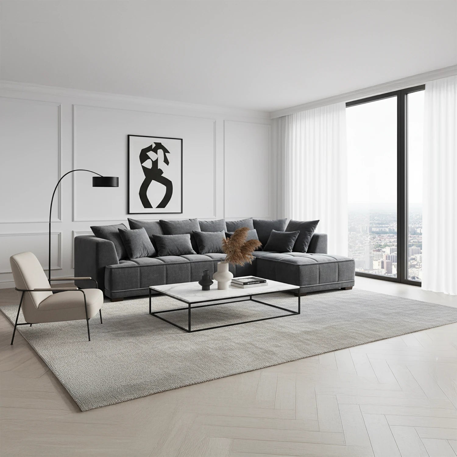 Gatsby Lare Steel Grey Fabric Chaise Corner Sofa - Pendle Village Furniture