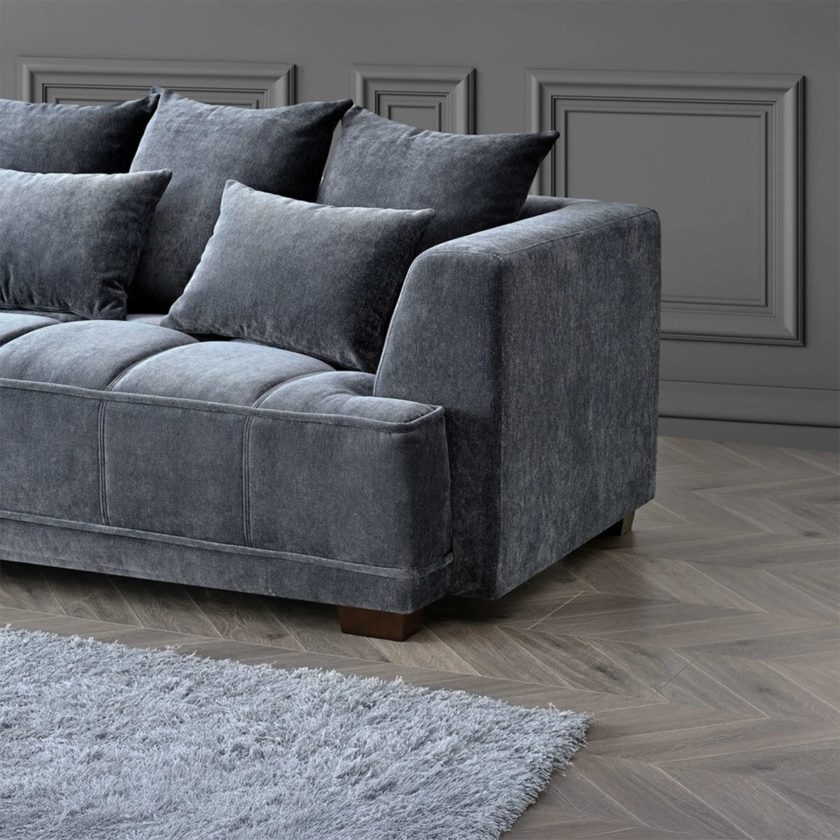 Gatsby Lare Steel Grey Fabric Chaise Corner Sofa - Pendle Village Furniture