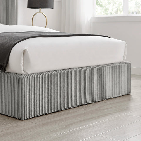 Close up of the footend on the Gemora Luxury Ottoman Storage Bed in grey 
