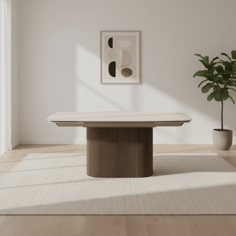 Gina Extending Dining Table Walnut Base & Italian White Travertine Top 180–260cm