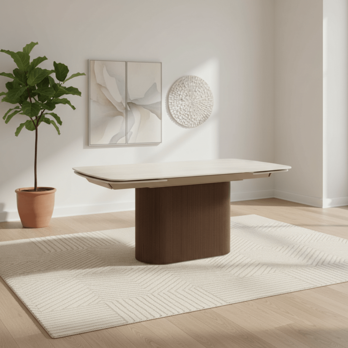 Gina Extending Dining Table Walnut Base & Italian White Travertine Top 180–260cm