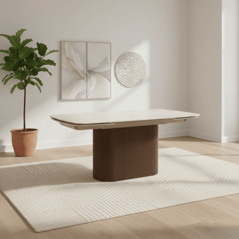 Gina Extending Dining Table Walnut Base & Italian White Travertine Top 180–260cm