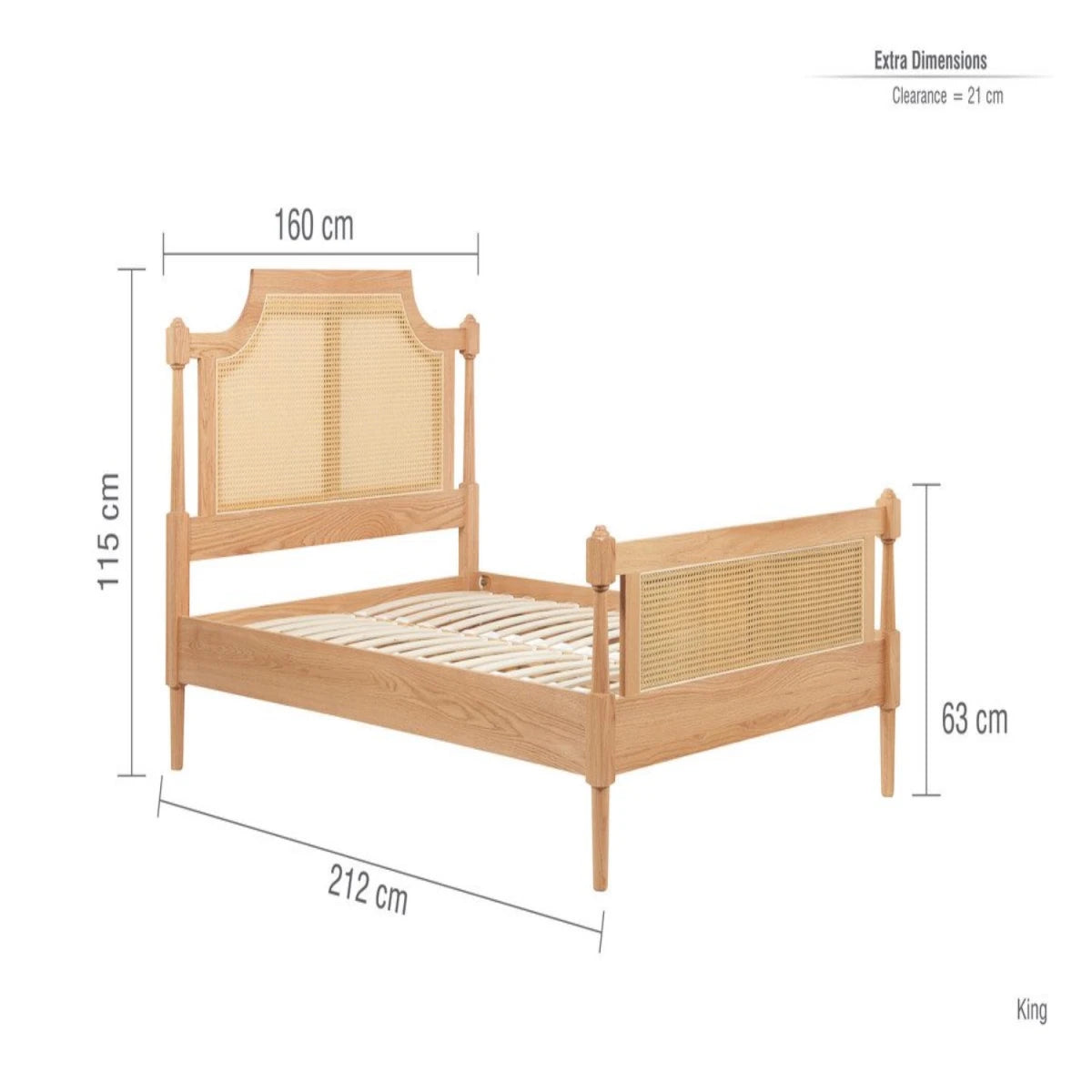 King size bed dimensions with width length and height measurements.