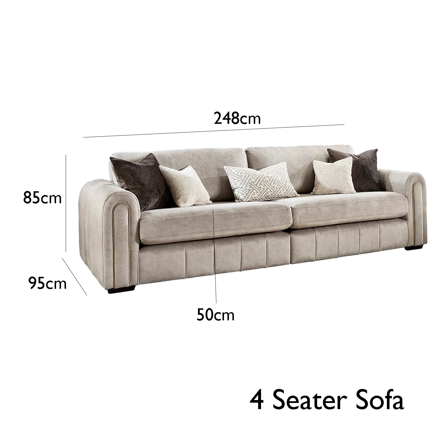Soho Gemini Stone Fabric 4 Seater Sofa