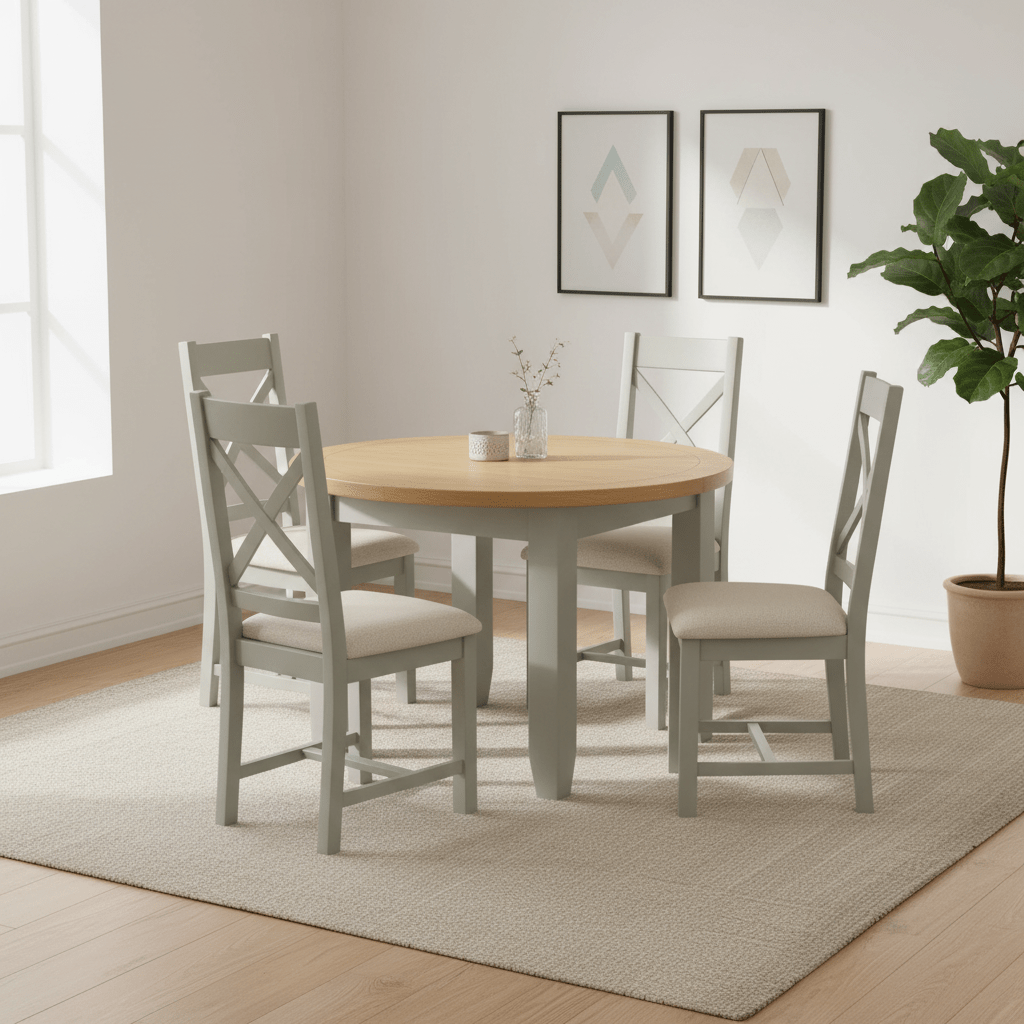 Gloucester 1.1M Oak Round Extending Dining Table with 4 Chairs