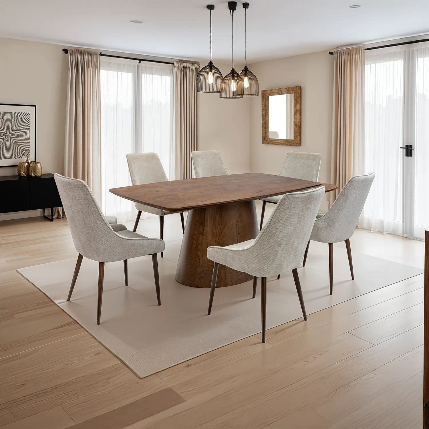 Granada Chestnut Dining Table with 6 Granada Ivory Fabric Chairs - Pendle Village Furniture
