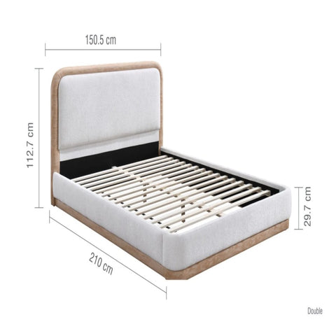 Double bed dimensions with width length and height measurements.