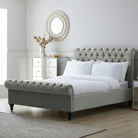 Chester Grey Velvet Bed Frame, available in Single, Small Double, Double, Kingsize and Superking. Available in a variety of colours and fabrics - Main Image 