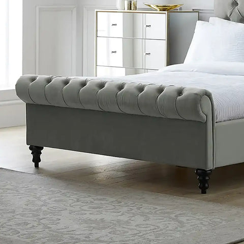 Chester Grey Velvet Bed Frame, available in Single, Small Double, Double, Kingsize and Superking. Available in a variety of colours and fabrics - Footboard Image