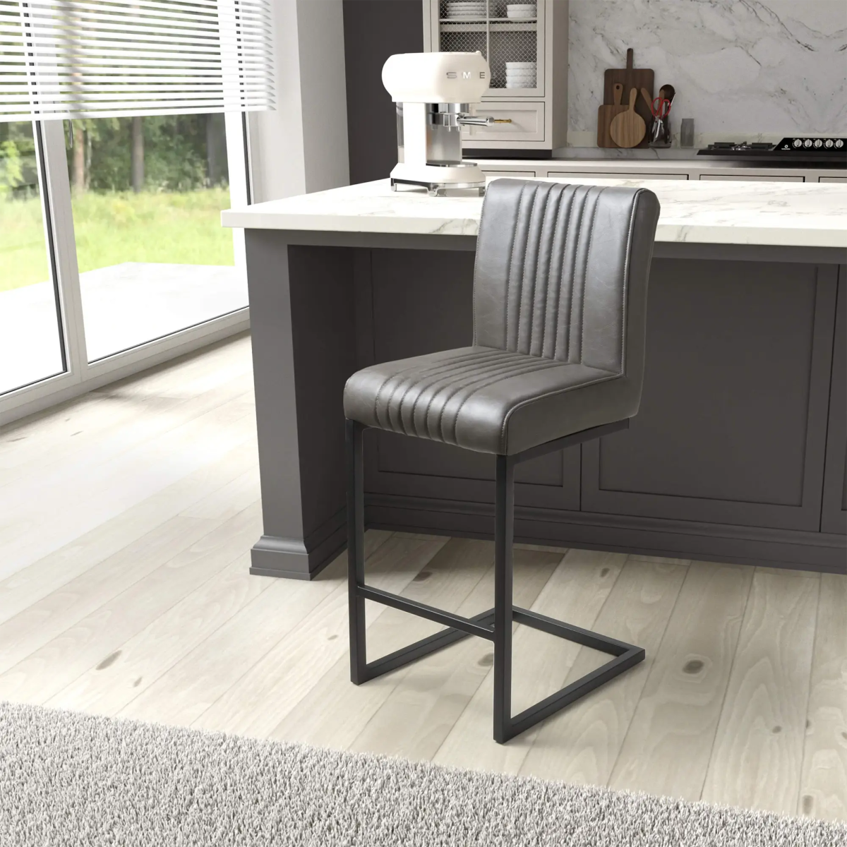 Pair of Leather effect Grey Bar Chair - Pendle Village Furniture