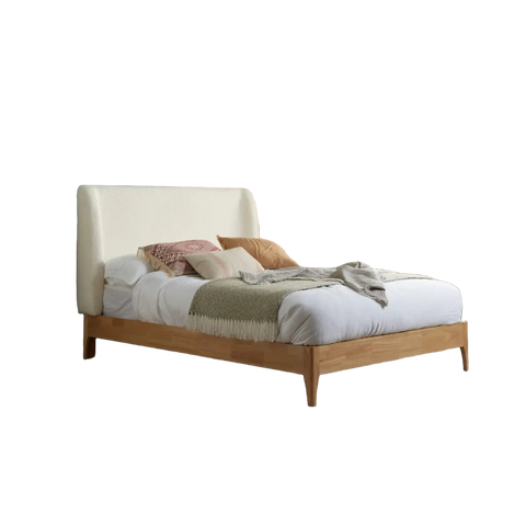 Halfden Modern Classic Boucle Fabric & Wood Bed