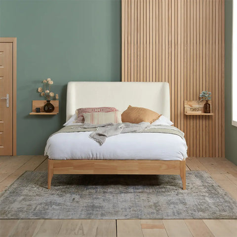 Halfden Modern Classic Boucle Fabric & Wood Bed