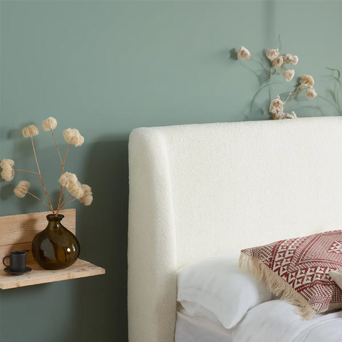Halfden Modern Classic Boucle Fabric & Wood Bed