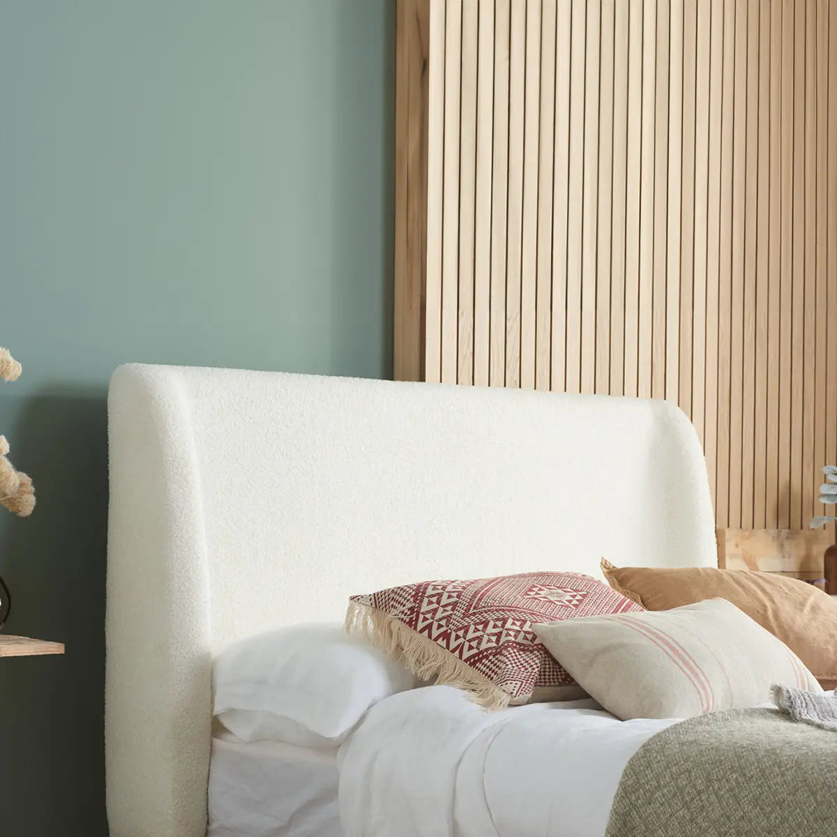 Halfden Modern Classic Boucle Fabric & Wood Bed